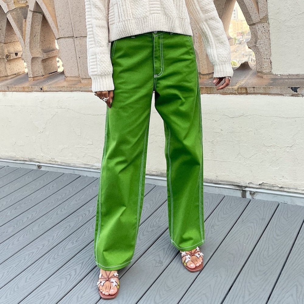 Lisa Says Gah green high waisted painter or carpenter pants